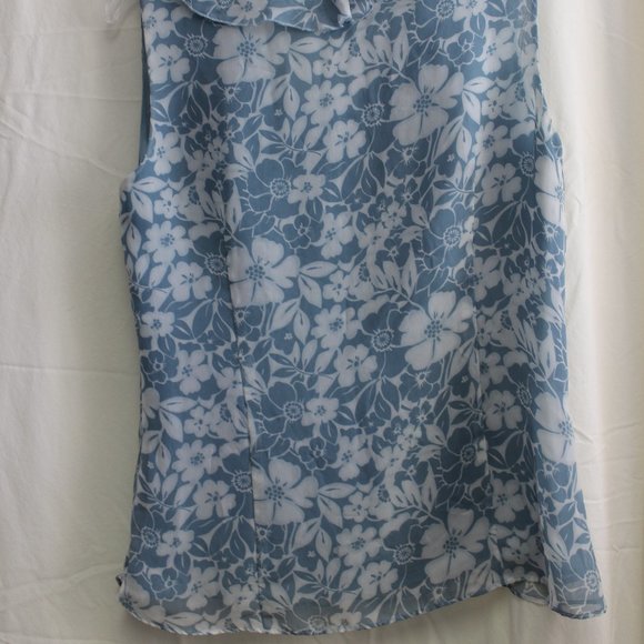 💙 Pineapple Moon Blue White Floral Ruffle Blouse S - Picture 5 of 10